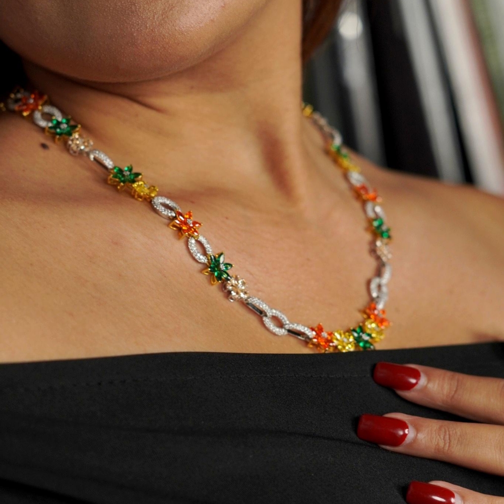 Chromatic Link Chain – Unisex (Moissanite & Colour Stone)