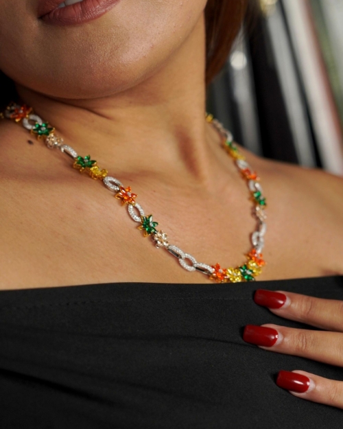 Chromatic Link Chain – Unisex (Moissanite & Colour Stone)