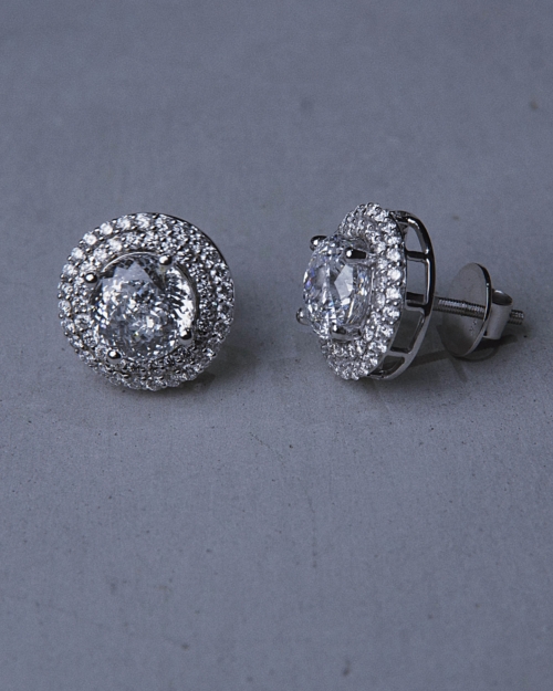 Fusion Halo Diamond Studs (1 carat Portuguese Cut Center each)