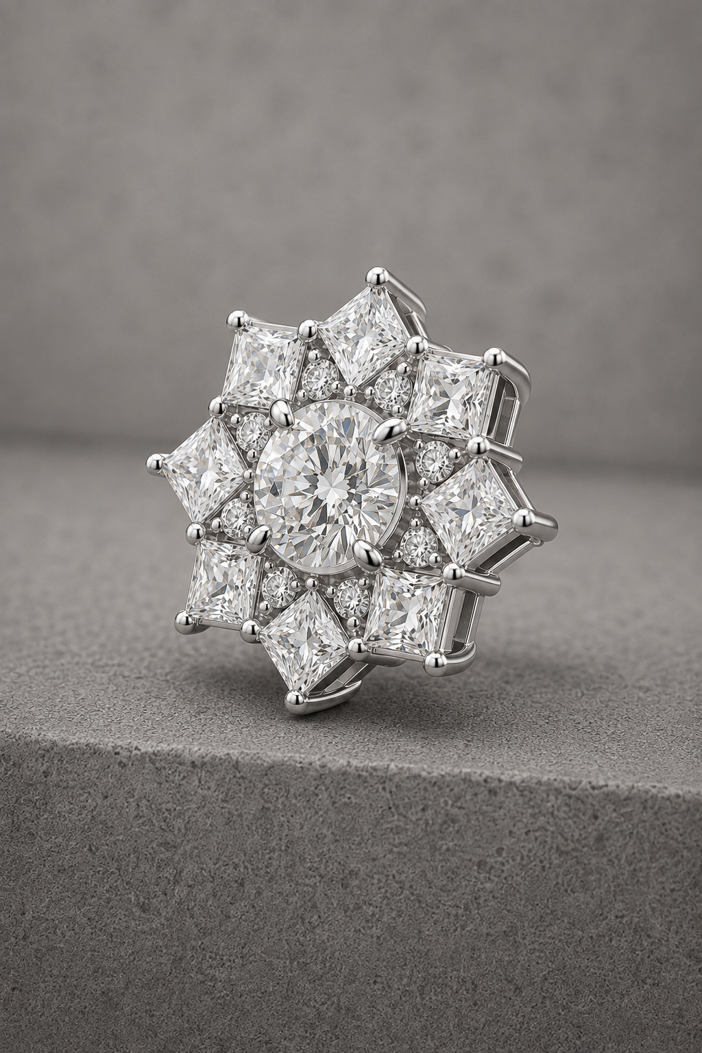 Celestial Star Princess-Cut Diamond Cluster Stud Earrings - Image 2