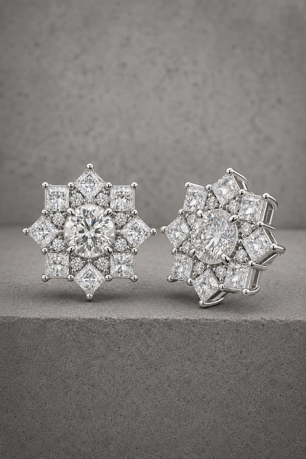 Celestial Star Princess-Cut Diamond Cluster Stud Earrings