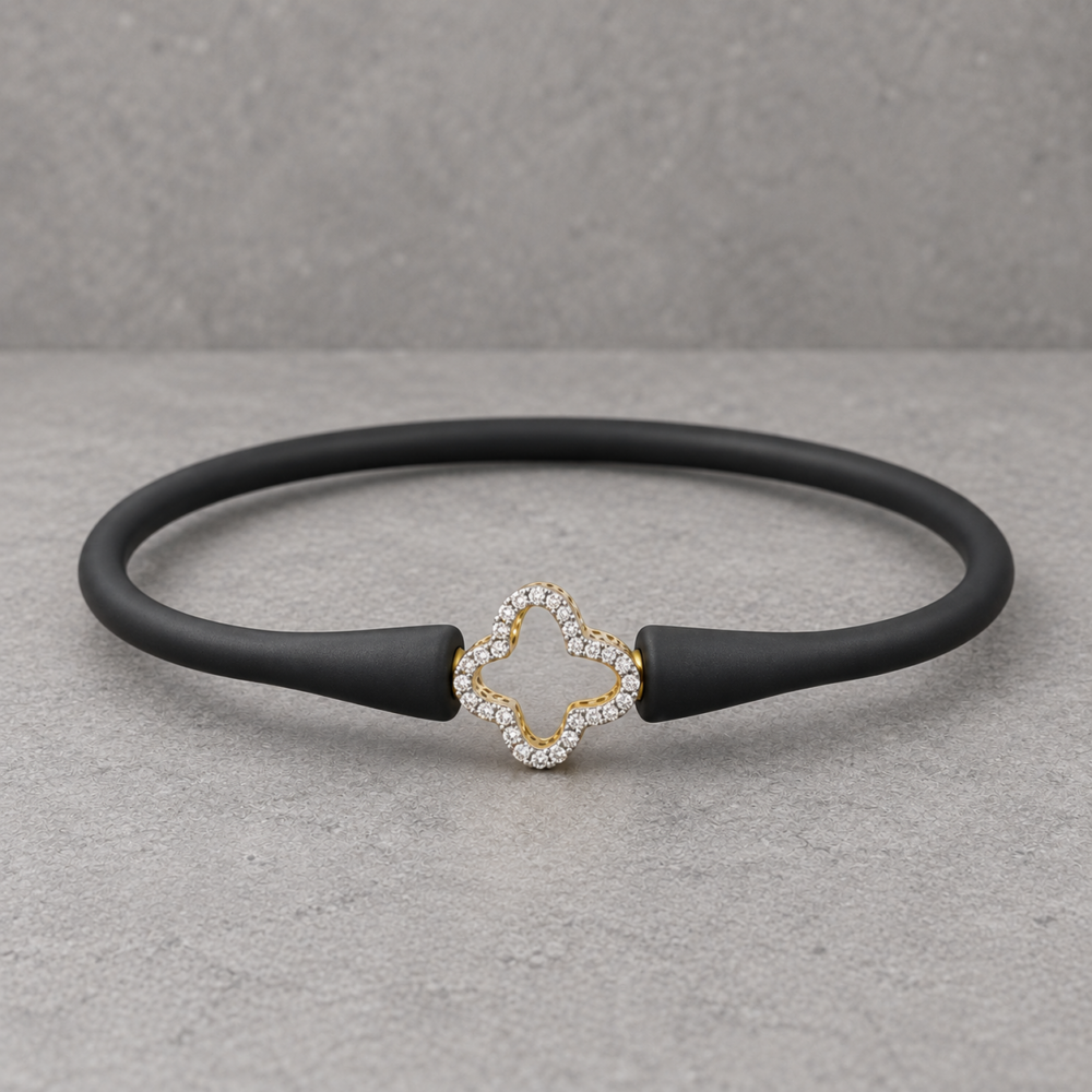 Diamond Clover Black Silicone Bracelet