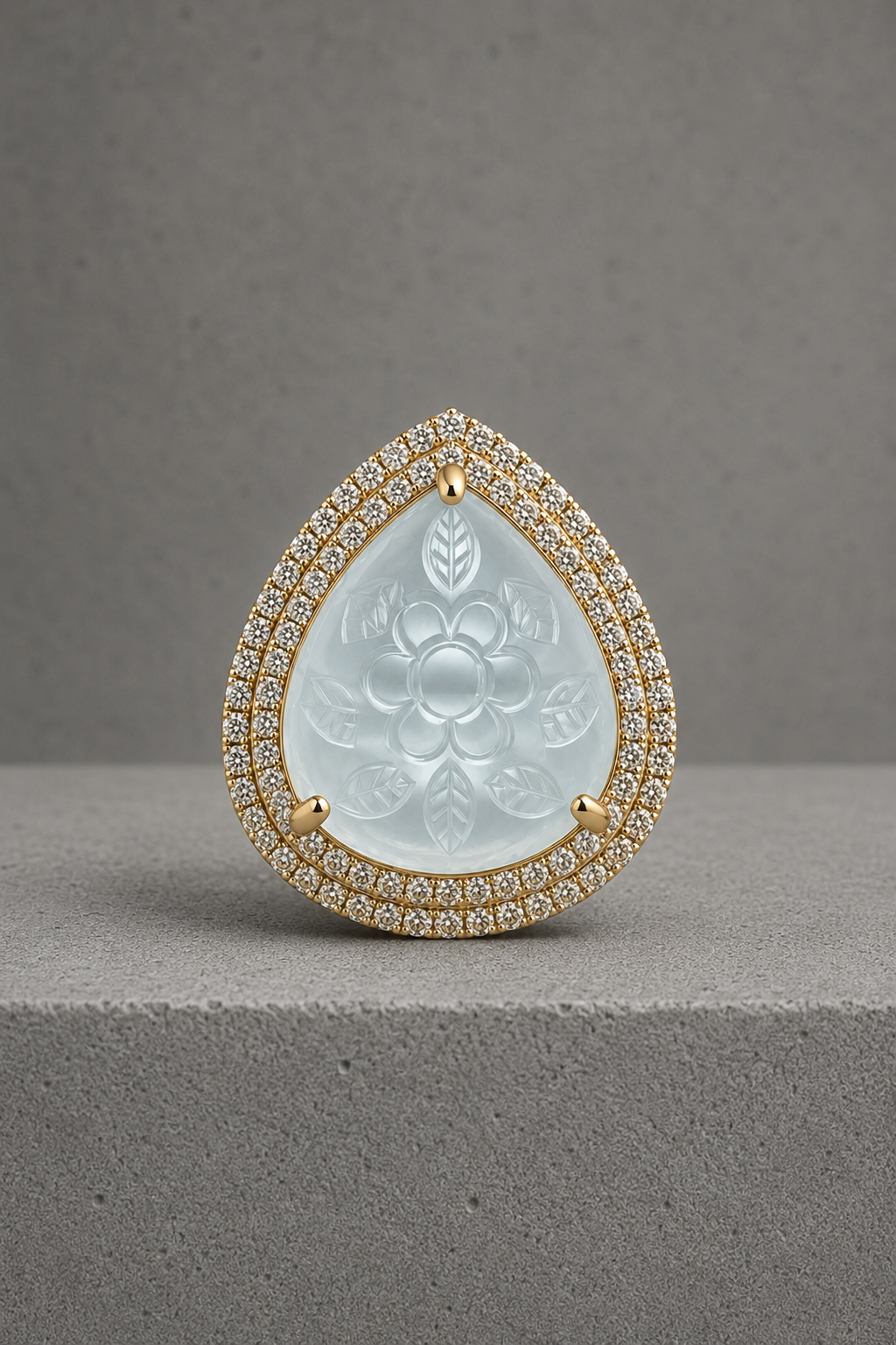 Ethereal Bloom Carved Gemstone & Diamond Halo Stud Earrings - Image 2