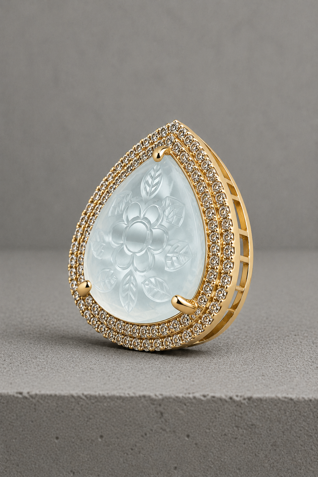 Ethereal Bloom Carved Gemstone & Diamond Halo Stud Earrings - Image 3
